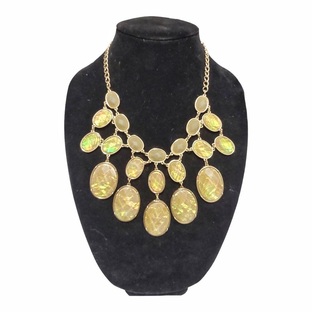 MIKA Necklace Citron Yellow Gold Metal Statement Piece Neon Lime Multi-Faceted